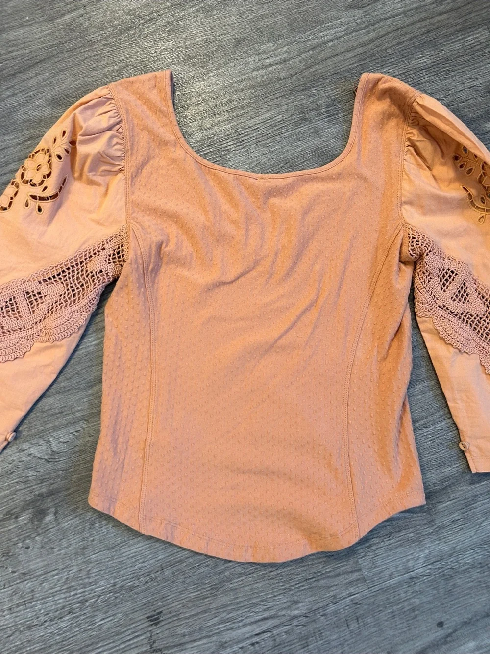 Free People Boho Crochet Lace Embroidered Sleeve Blouse Medium
